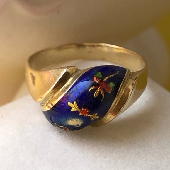 18K Yellow Gold Vintage Enamel Ring - Picture 3 of 7